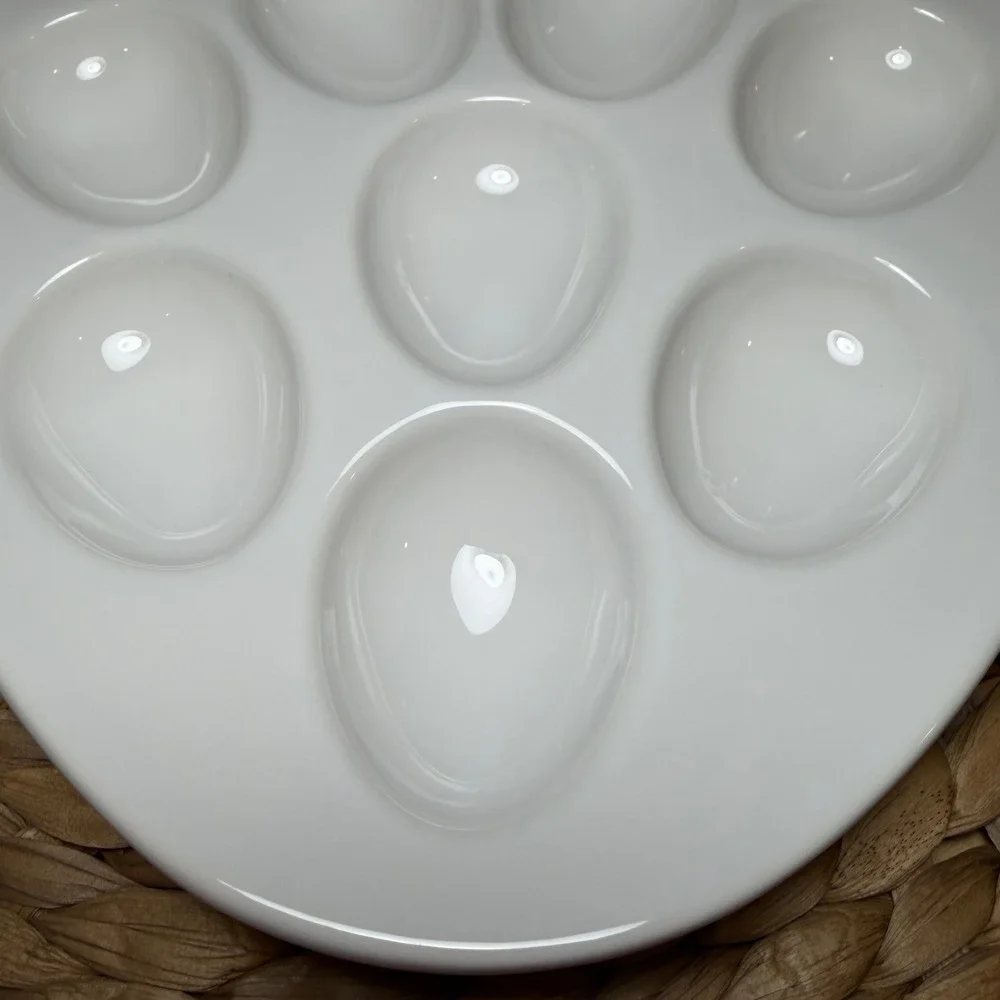 FP Home White Ceramic Deviled Egg Platter 12 Slot Serving Dish Made in Portugal